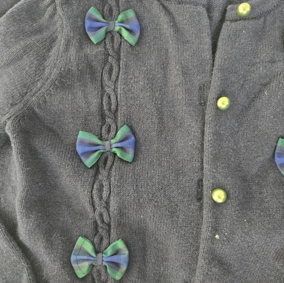 Janie and Jack wool cotton blend Tartan Bow Cardigan navy blue sz 3T - Picture 2 of 5